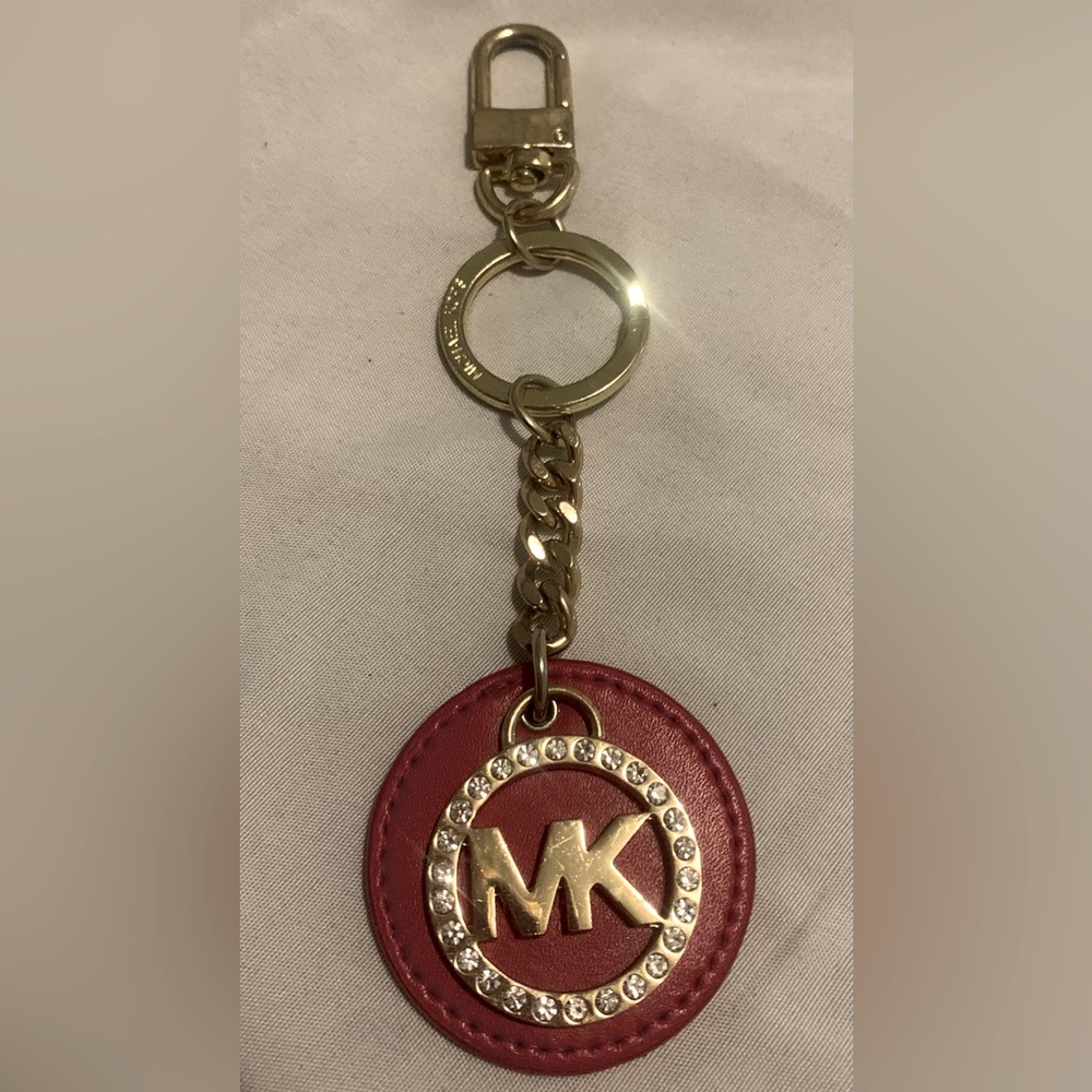 MICHAEL KORS MK LOGO Red Faux Leather Keychain Bag Charm